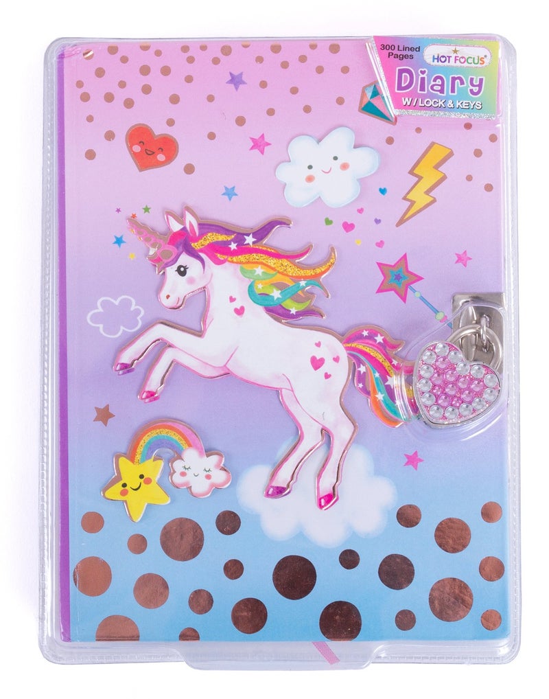 Hot Focus Unicorn Secret Diary with Lock â€“ 7â€ Journal Notebook with 300 Double Sided Lined Pages, Padlock and Two Keys for Kids - Image 5
