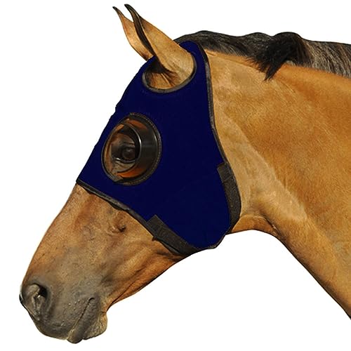 Intrepid International Horse Mask - Quarter Cup Blinker Hood for Racing & Training, Stretchable Material, Touch Tape Closure, Blinders, Limited Side and Back Visibility Aid - Navy - Image 1