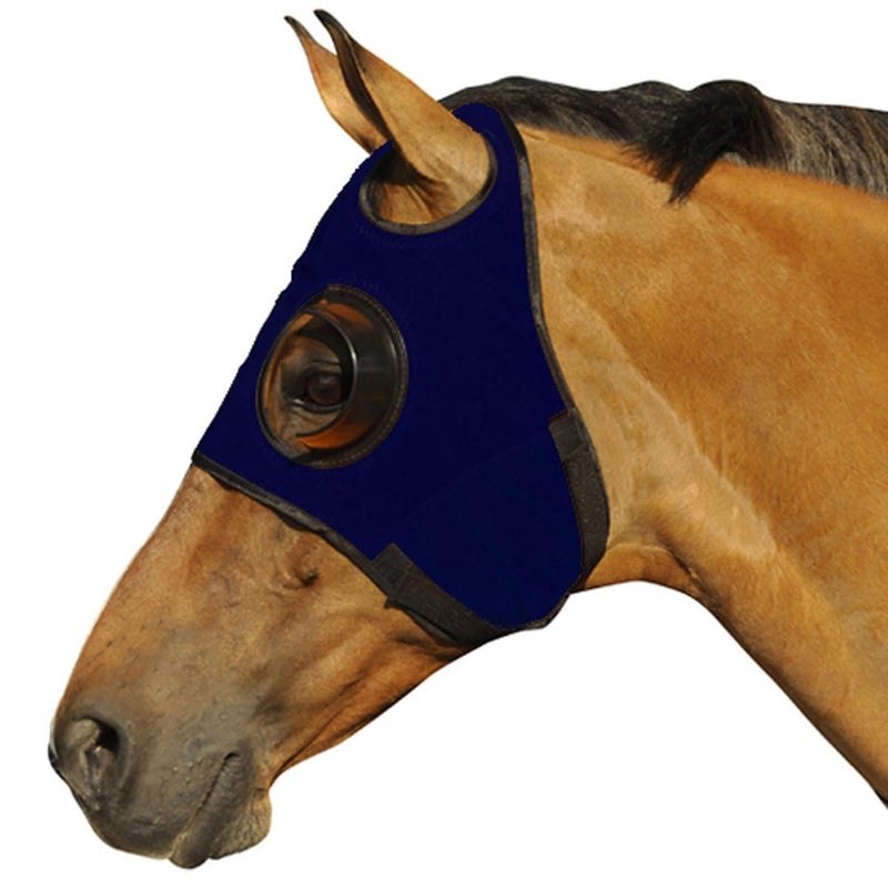 Intrepid International Horse Mask - Quarter Cup Blinker Hood for Racing & Training, Stretchable Material, Touch Tape Closure, Blinders, Limited Side and Back Visibility Aid - Navy - Image 4