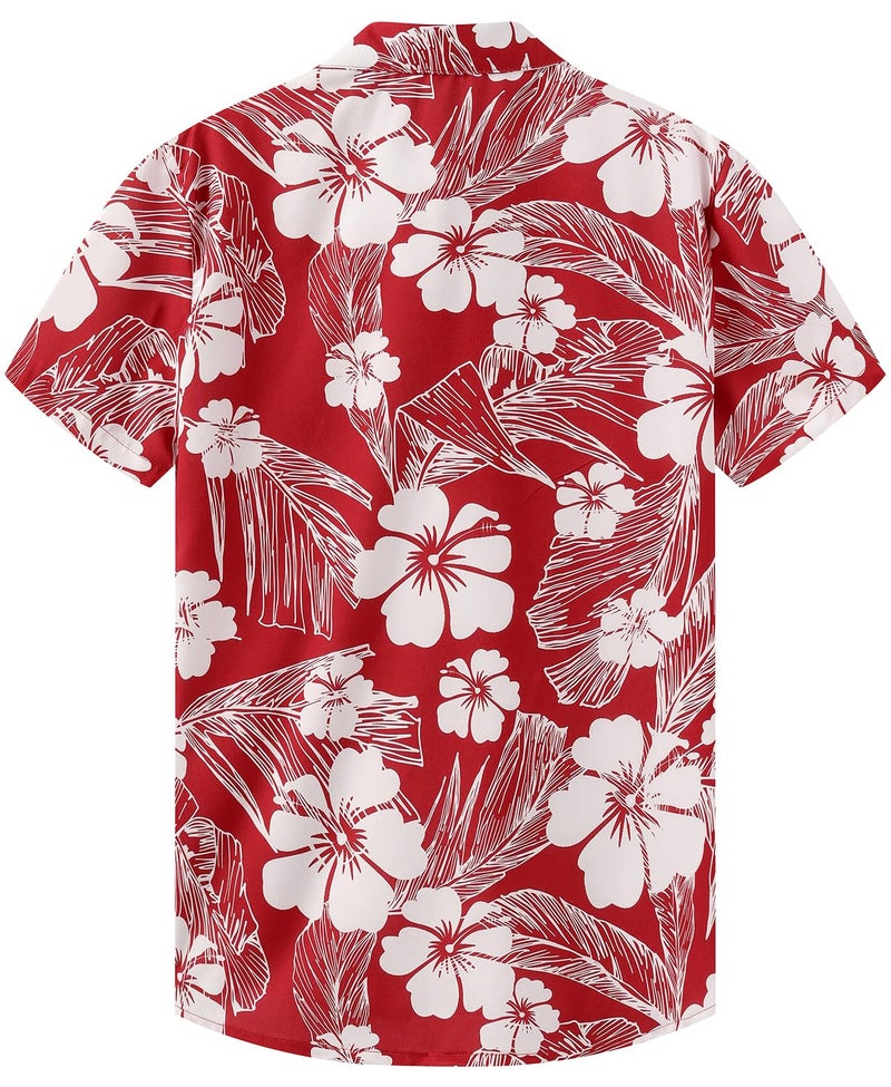 KYKU Hawaiian Button Shirt Men Summer Short Sleeve Beach Clothing Flower Red M - Image 4