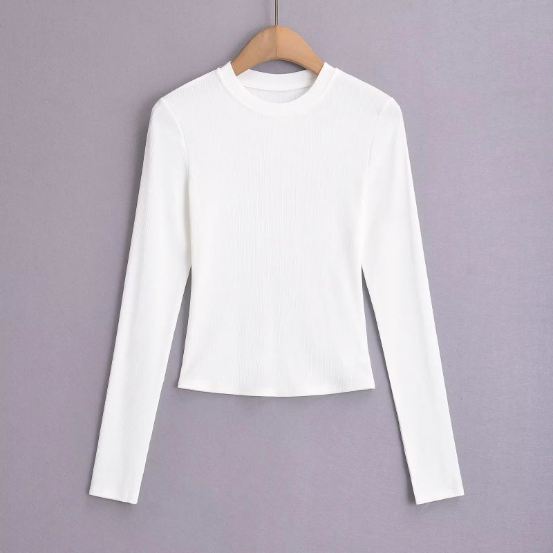 Pure Spice Girls Simple Basic Round Neck Long-Sleeved T-Shirt Slim-Fit Slimming Short Shoulder Base Shirt - Image 1
