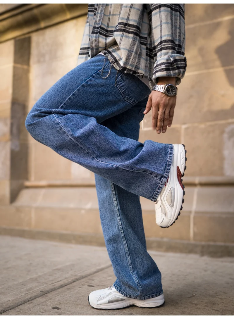 Maniac  Maniac Mens Solid Baggy Deep Ocean Denim Fabric Jean for Men | Best Price UAE