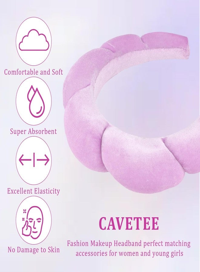 كافتي طوق رأس CAVETEE Spa لغسل الوجه، طوق رأس للعناية بالحوض للنساء، طوق رأس إسفنجي فقاعي للمكياج للنساء، إكسسوارات شعر مخملية ناعمة للفتيات (بنفسجي، مقاس واحد) - Image 4