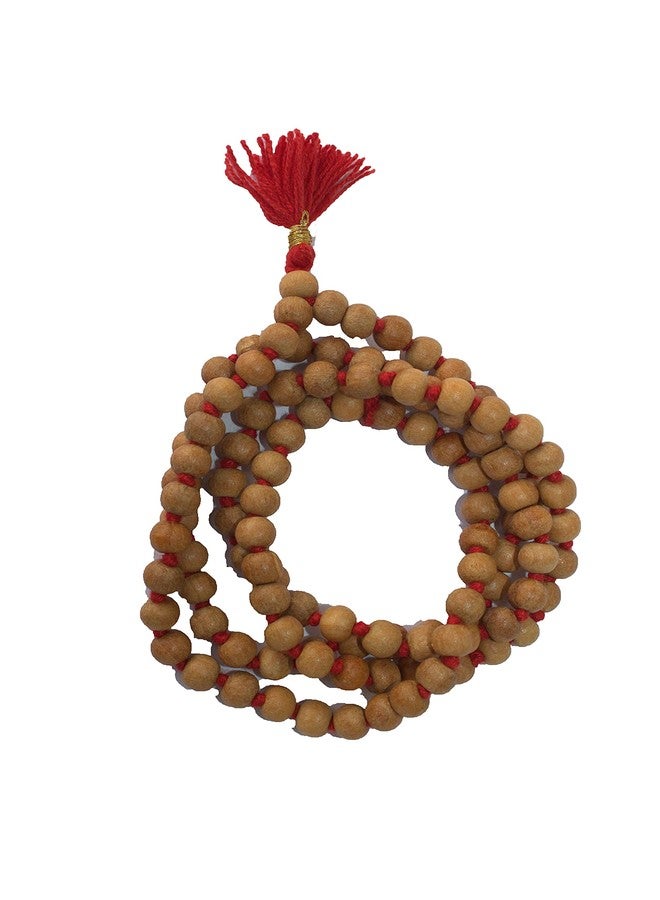 GRI9 8MM Tulsi mala Beads Necklace Holy Basil 108 + 1 Beads Ram Japa Prayer Mala Energized 108 Hindu Tibetan Buddhist Rosary for Chanting Mantra (Red Tessel) - Image 1