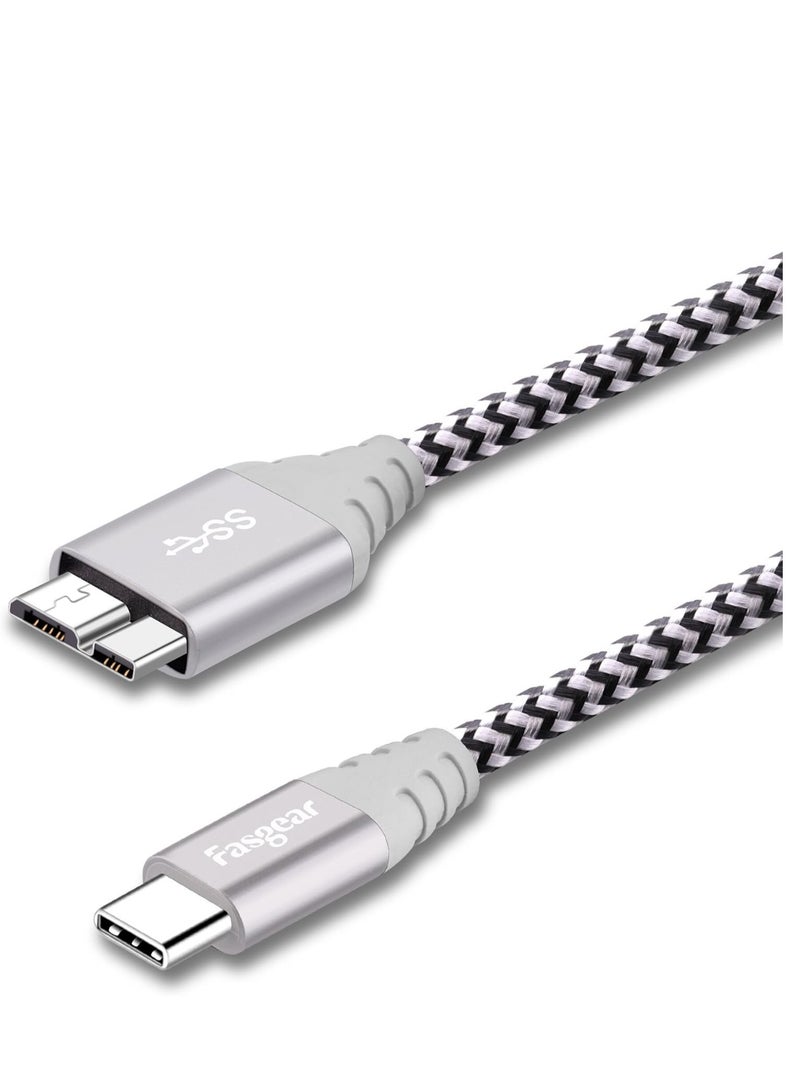 فاسجير كابل USB C إلى Micro B بطول 0.3 متر من Fasgear، قطعة واحدة، موصل معدني مضفر من النايلون، كابل Type C إلى Micro 3.0، شحن سريع 5 جيجابت في الثانية، متوافق مع Toshiba Canvio وGalaxy S5 Note 3 والمزيد (رمادي) - Image 1