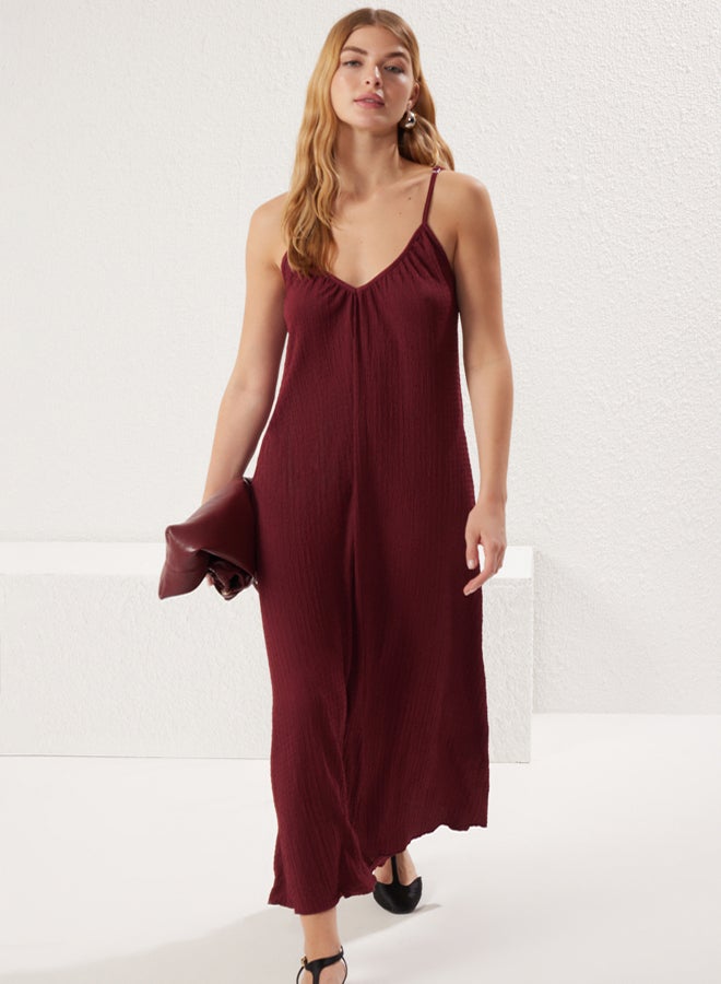 trendyol Claret Red Plain Maxi Textured A-line Flexible Knit Dress - Image 3
