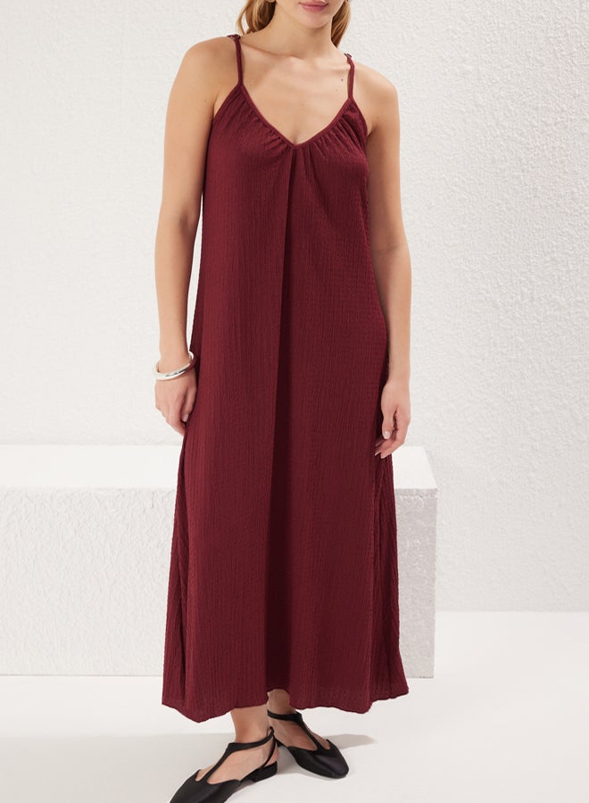 trendyol Claret Red Plain Maxi Textured A-line Flexible Knit Dress - Image 4