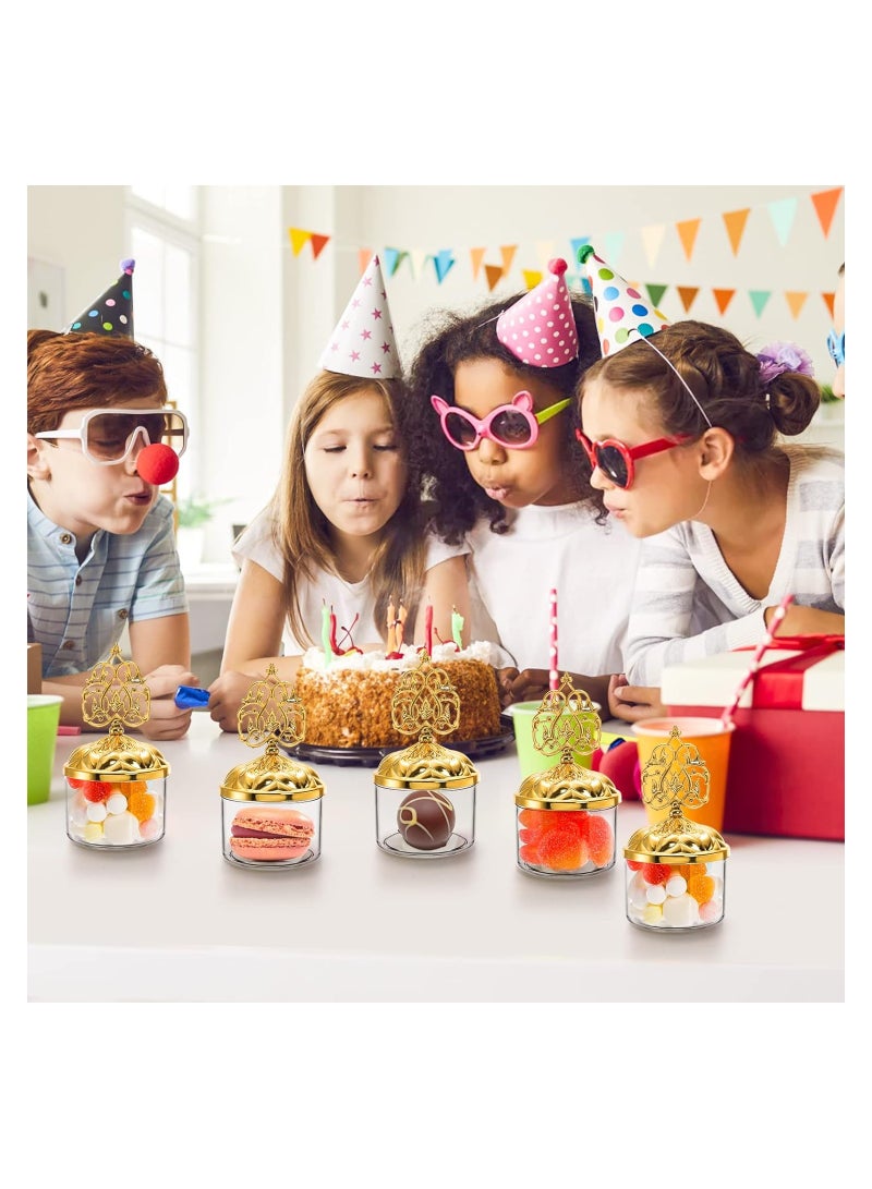 Barakah Mini Plastic Candy Cupcake Containers, 12 Pcs Clear Favor Boxes with Gold Dome Lids, Round Cake Stand Dessert Display Plate for Birthday Wedding Holiday Party Supplies - Image 2