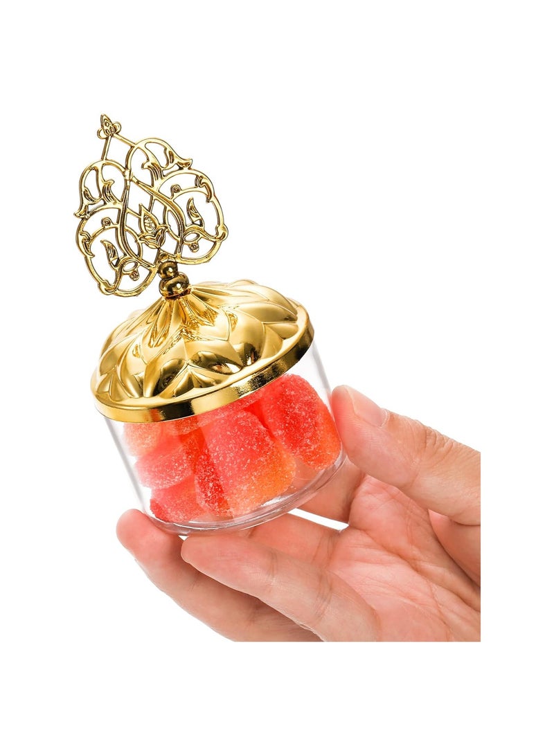 Barakah Mini Plastic Candy Cupcake Containers, 12 Pcs Clear Favor Boxes with Gold Dome Lids, Round Cake Stand Dessert Display Plate for Birthday Wedding Holiday Party Supplies - Image 5