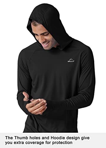 Willit Men's UPF 50+ Sun Protection Hoodie Lightweight Long Sleeve Fishing Shirt Loose Fit Swim Rash Guard Black XXXL - Image 2