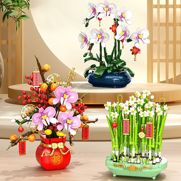 Compatible With Lego Spring Festival National Tide Building Blocks Orange Flower Tree Spring Festival New Year Goods Lion Dance Toy Ornaments New Year Gift - Image 4
