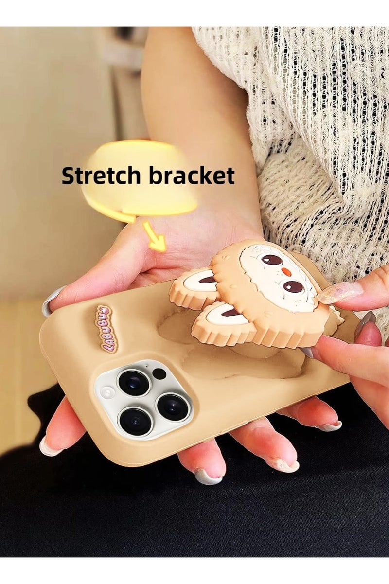 Labubu iPhone 16 Pro Max Case with 3D Holder – Cute Pop-up Silicone Shockproof Case, Full Protective Soft Cover with Unique Cartoon Design - Image 3