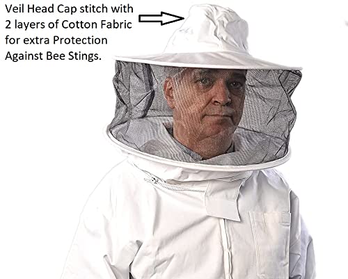 FOREST BEEKEEPING SUPPLY Premium Cotton Beekeeping Jacket with Round Veil, Breathable and Durable, YKK Brass Zippers, Professional Grade - Size Small - Image 4