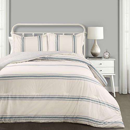 Lush Decor Comforter Farmhouse Stripe King Blue