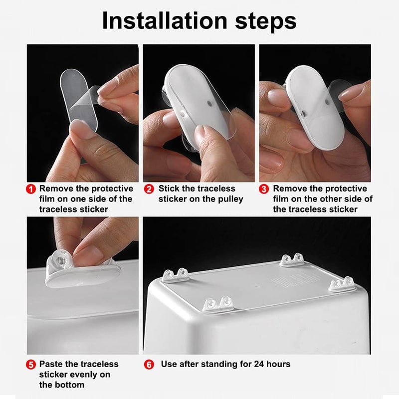 SEMITO SEMITO Adhesive Caster Wheels Non Swivel Castors Furniture Storage Box Pulley Plastic Wheels for Trash Can Baby Toys Car Cloth Bin Container Cabinet Drawer Moving Carton Double RoundWhite 4 - Image 5