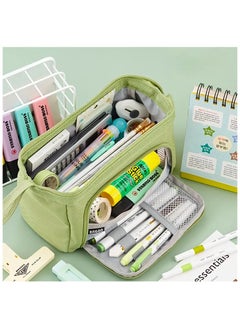 ANGOO High Capacity Pencil Case, Organizer Bag for Markers and Cosmetic, Cute Pencil Pouch For Girls, Boys and Students, Office Supplies, Portable Daily Supplies with Easy Grip Handle, Gift for Kids and Adults, Green  - Image 2
