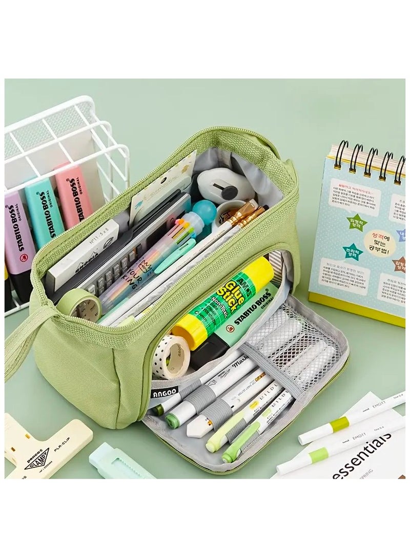 ANGOO High Capacity Pencil Case, Organizer Bag for Markers and Cosmetic, Cute Pencil Pouch For Girls, Boys and Students, Office Supplies, Portable Daily Supplies with Easy Grip Handle, Gift for Kids and Adults, Green - Image 2