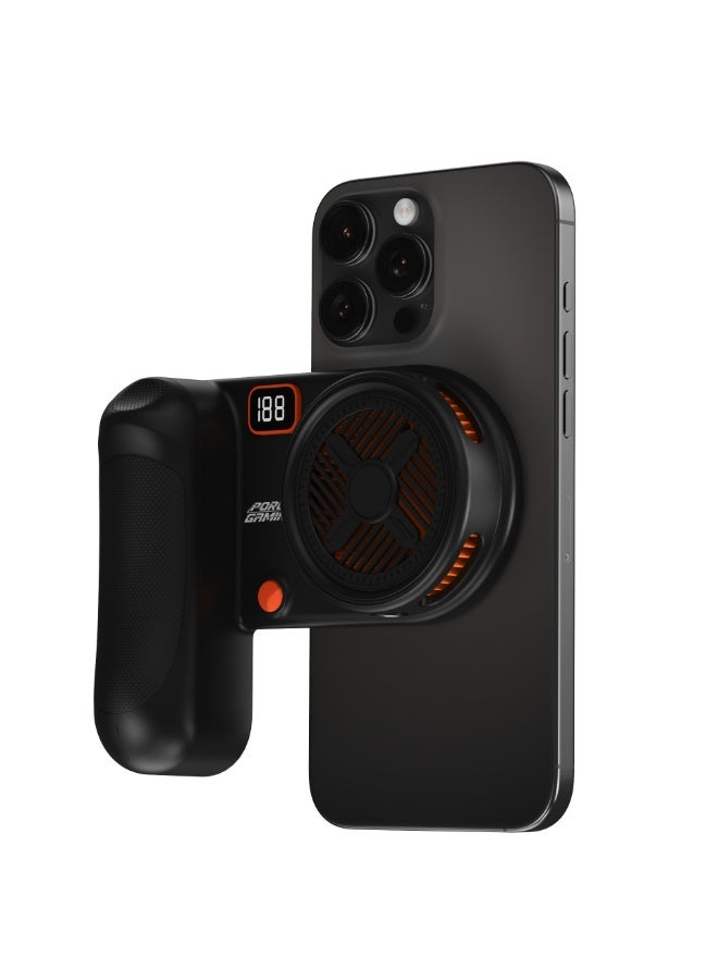 بورودو مبرد الهاتف المغناطيسي Arcticchill مع مروحة هادئة للغاية / تشغيل منخفض الضوضاء / تصميم مقاوم للانزلاق / 90 دقيقة من وقت التشغيل / بطارية قابلة لإعادة الشحن / مروحة عالية السرعة - أسود/برتقالي - Image 3