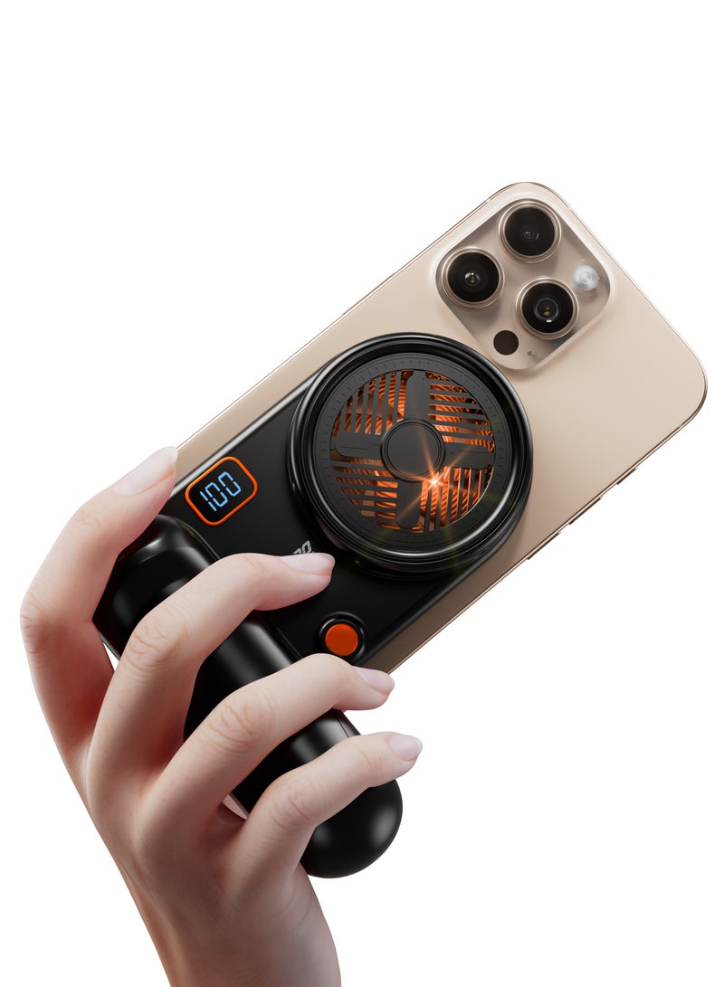 بورودو مبرد الهاتف المغناطيسي Arcticchill مع مروحة هادئة للغاية / تشغيل منخفض الضوضاء / تصميم مقاوم للانزلاق / 90 دقيقة من وقت التشغيل / بطارية قابلة لإعادة الشحن / مروحة عالية السرعة - أسود/برتقالي - Image 1