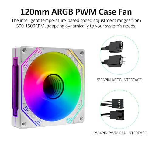 PANO-MOUNTS 120mm ARGB Fan Infinity Mirror Reverse Airflow 5V 3Pin Addressable RGB PWM PC Computer Water Cooler CPU Case Fan 600-1800RPM White 3-Pack - Image 4