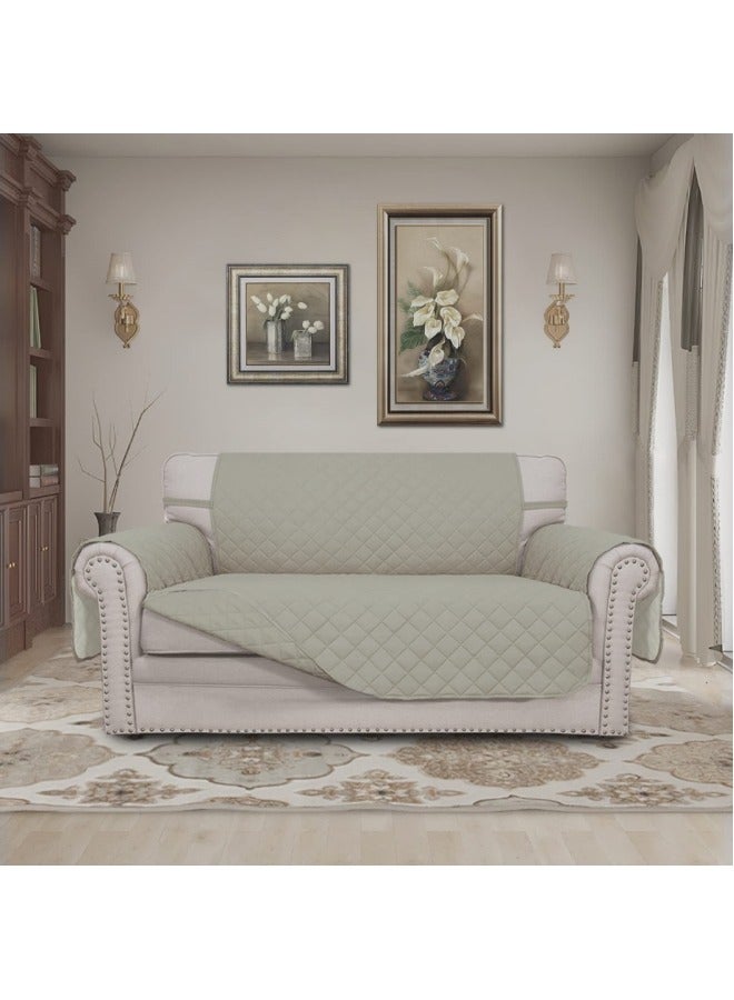 KYD Sofa Cover 2 Seater Medium Loveseat Chair Sofa Slipcover Wrinkle-free Reversible Sofa Cover Water Resistant Couch Cover Furniture Protector Cover with Elastic Straps Beige  - Image 2