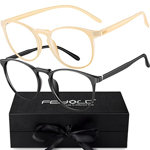 FEIYOLD Blue Light Blocking Glasses WomenMenRetro Round Anti Eyestrain Computer Gaming GlassesBlackBeige