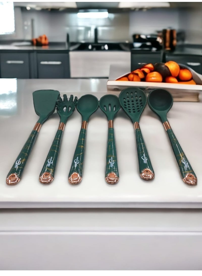6 Pieces Set Of Silicone Distribution With High-Quality Plastic Handle + 1 Holder - Dark Green  - Image 2