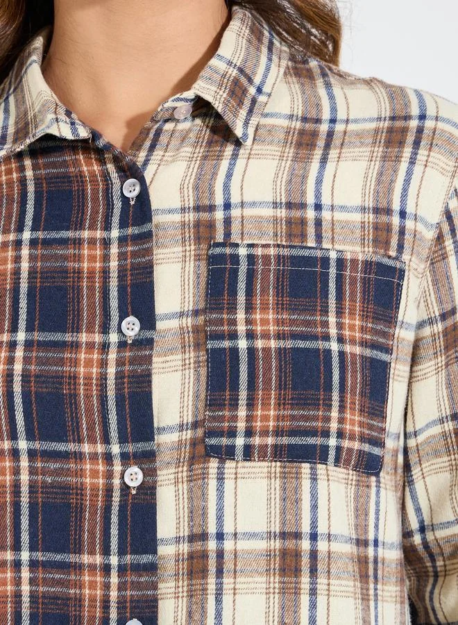 Styli Contrast Checked Print Oversized Shirt