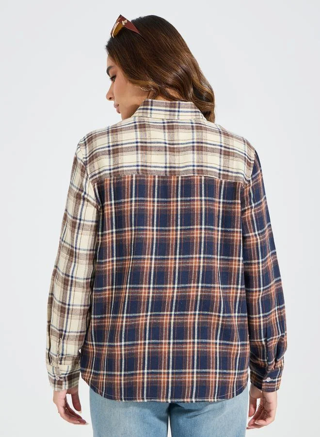 Styli Contrast Checked Print Oversized Shirt