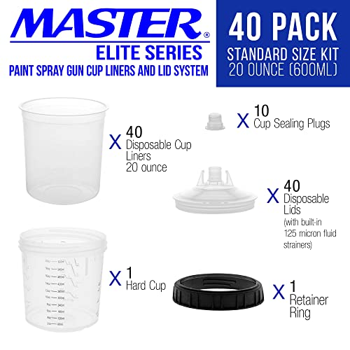 Master Airbrush Master Paint System MPS Disposable Paint Spray Gun Liners and Lid System, 40 Pack Standard Size 20 Ounce (600ml) Kit - 40 Liners, 40 Lids with Strainer, 1 Hard Cup with Retainer Ring, 10 Plugs - Image 2