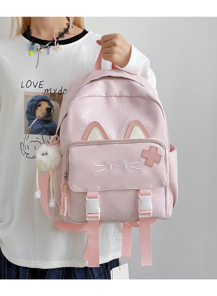 Girls' Lightweight Cat Ear School Backpack for Primary Students, Casual Daypack - Image 2