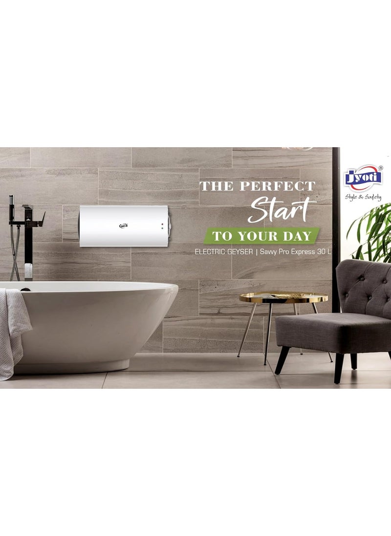 JYOTI Jyoti Savvy Pro Express Horizontal 25 Ltr Storage 5 Star Electric Geyser 3kw Capacity Glass Lined Tank 8 bar High Pressure Suitable for High Raise Building 30 Circular 1 SPEH30  - Image 2