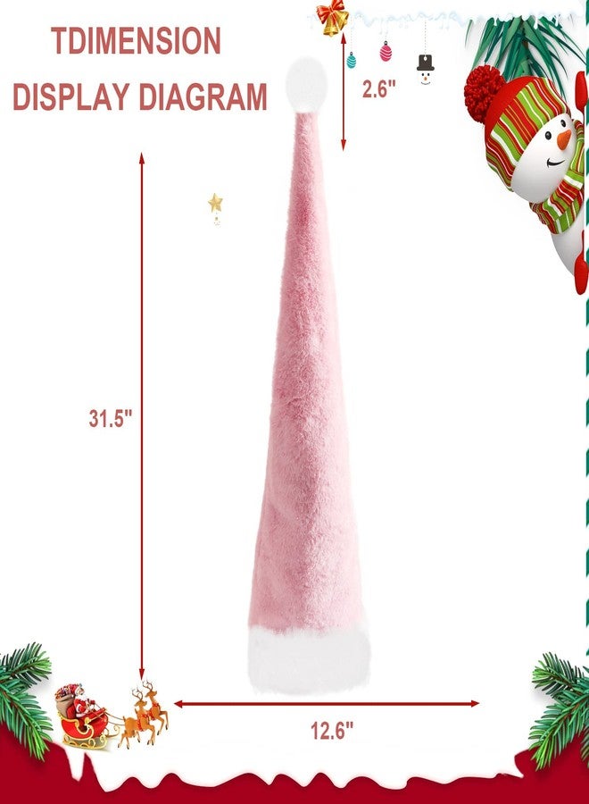 QTKJ Long Christmas Santa Hat for Women Men, Thickened Soft Velvet Fabric, Xmas Hat for New Year Party Decorations(Pink) - Image 2