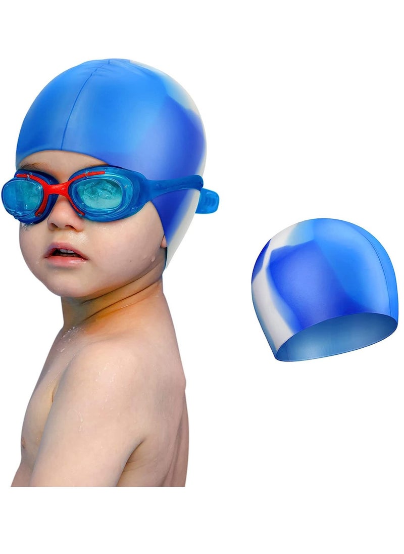 Dolphin Silicone Swimming Cap Waterproof For Kids & Adults - MultiBlue/White  - Image 2