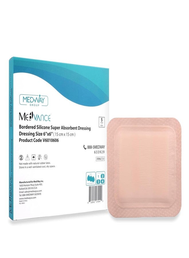 MedVance TM Silicone - Sacral Bordered Silicone Adhesive Foam Wound Dressing, Bed Sore Treatment Bandage for Sacrum (6"x6" Bandage, 5"x5" Wound Pad (Box of 5 - Image 1