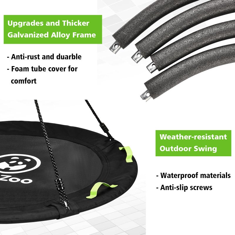 HeyZoo Tree Swing, 60 inch Larger Saucer Swing for Whole Family, 900lbs Weight Capacity, with Adjustable Hanging Straps, for Outdoor Backyard, Gifts for Kids, Black - Image 3