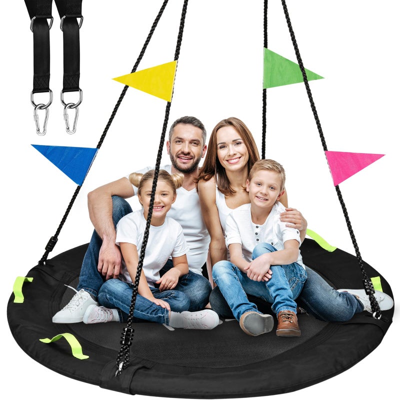 HeyZoo Tree Swing, 60 inch Larger Saucer Swing for Whole Family, 900lbs Weight Capacity, with Adjustable Hanging Straps, for Outdoor Backyard, Gifts for Kids, Black - Image 1