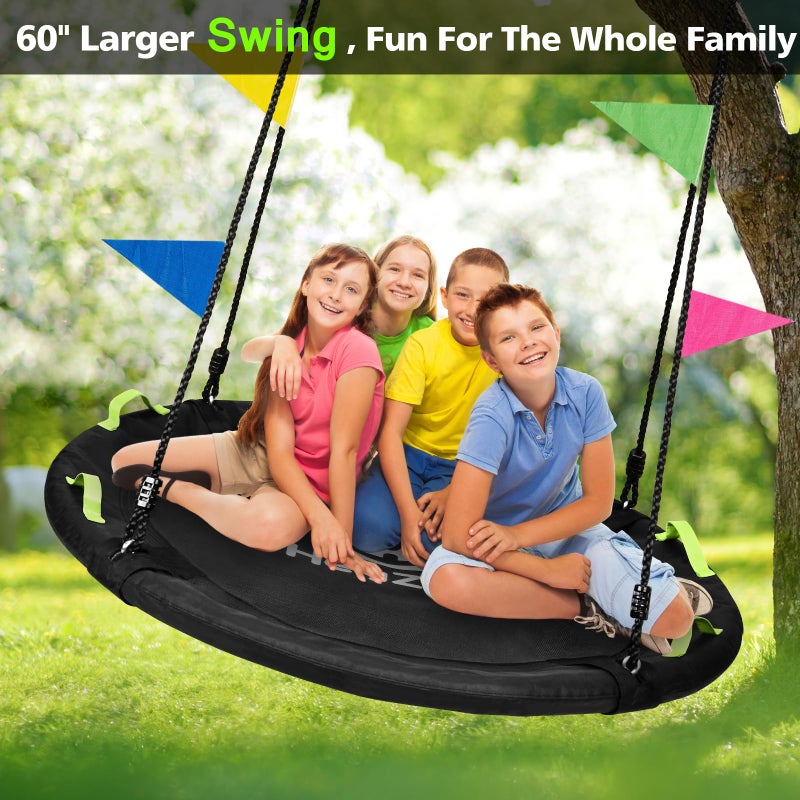 HeyZoo Tree Swing, 60 inch Larger Saucer Swing for Whole Family, 900lbs Weight Capacity, with Adjustable Hanging Straps, for Outdoor Backyard, Gifts for Kids, Black - Image 4