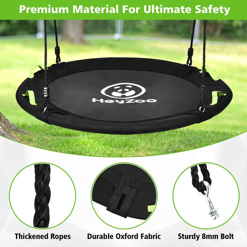 HeyZoo Tree Swing, 60 inch Larger Saucer Swing for Whole Family, 900lbs Weight Capacity, with Adjustable Hanging Straps, for Outdoor Backyard, Gifts for Kids, Black - Image 5