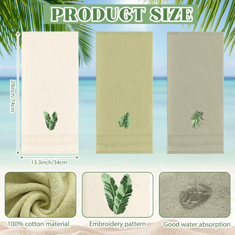 FuWeave 3 Pcs Sage Green Hand Towels Tropical Bathroom Decor Farmhouse Embroidered Sage Green Monstera Banana Palm Leaf Decorative Towels for Bathroom Kitchen, 100% Cotton, 13.4 x 29'' - Image 2