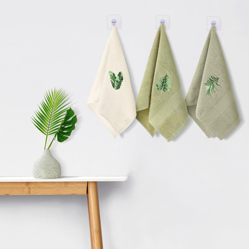 FuWeave 3 Pcs Sage Green Hand Towels Tropical Bathroom Decor Farmhouse Embroidered Sage Green Monstera Banana Palm Leaf Decorative Towels for Bathroom Kitchen, 100% Cotton, 13.4 x 29'' - Image 4