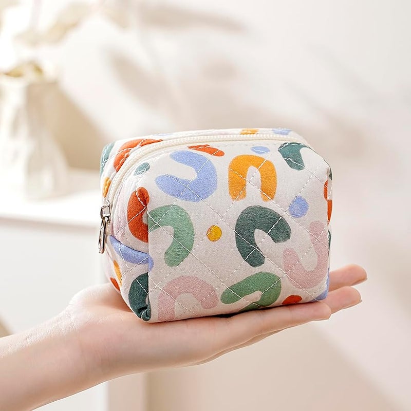 Cute Cotton Mini Cosmetic Bags for Purse,Featherweight Small Quilted Makeup Bag with Zipper, Lipstick Pouch Organizer for Women Girls, 11UU - Image 4