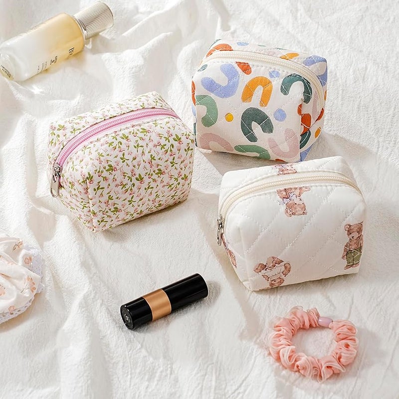 Cute Cotton Mini Cosmetic Bags for Purse,Featherweight Small Quilted Makeup Bag with Zipper, Lipstick Pouch Organizer for Women Girls, 11UU - Image 5