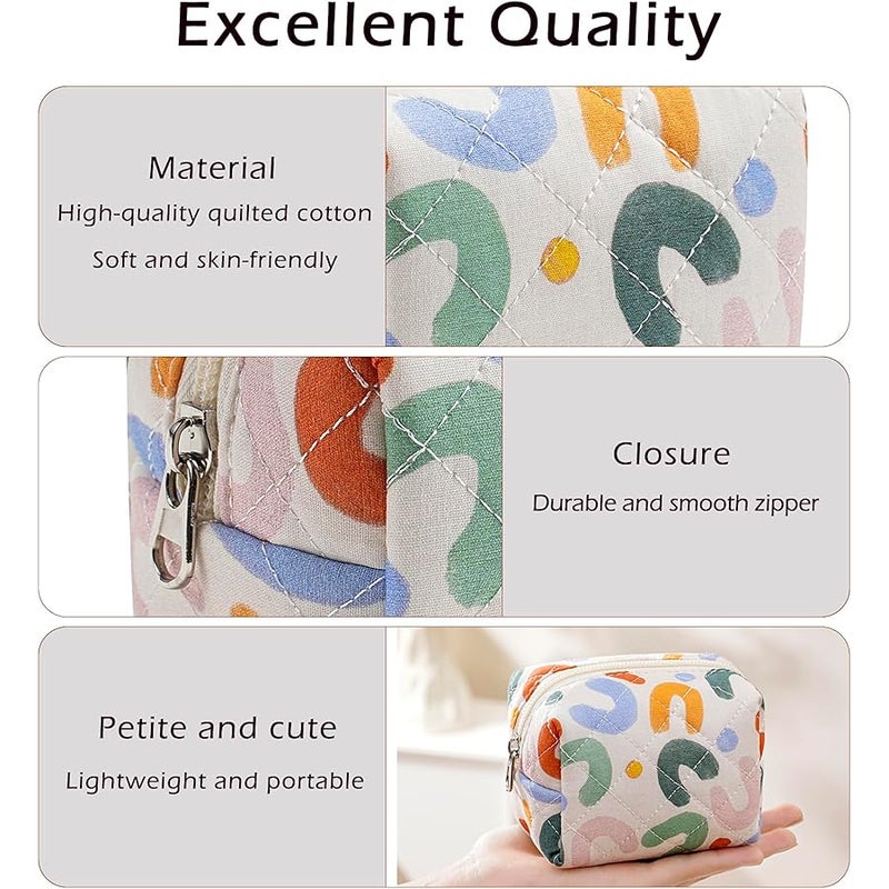 Cute Cotton Mini Cosmetic Bags for Purse,Featherweight Small Quilted Makeup Bag with Zipper, Lipstick Pouch Organizer for Women Girls, 11UU - Image 3