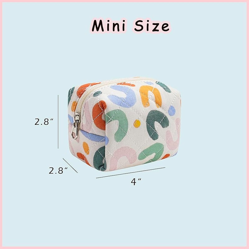 Cute Cotton Mini Cosmetic Bags for Purse,Featherweight Small Quilted Makeup Bag with Zipper, Lipstick Pouch Organizer for Women Girls, 11UU - Image 2