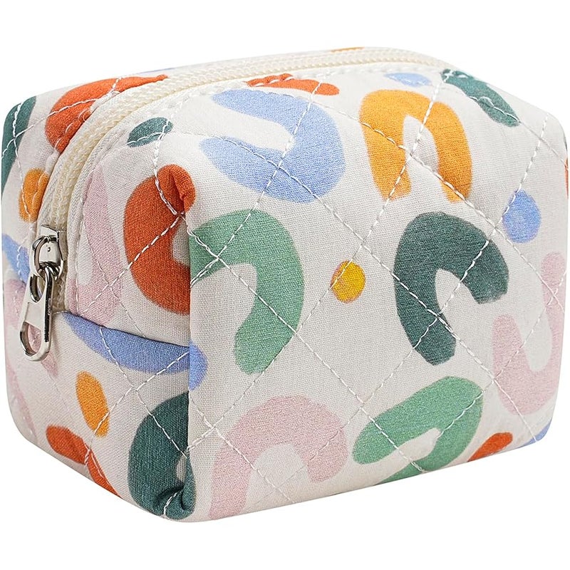 Cute Cotton Mini Cosmetic Bags for Purse,Featherweight Small Quilted Makeup Bag with Zipper, Lipstick Pouch Organizer for Women Girls, 11UU - Image 1