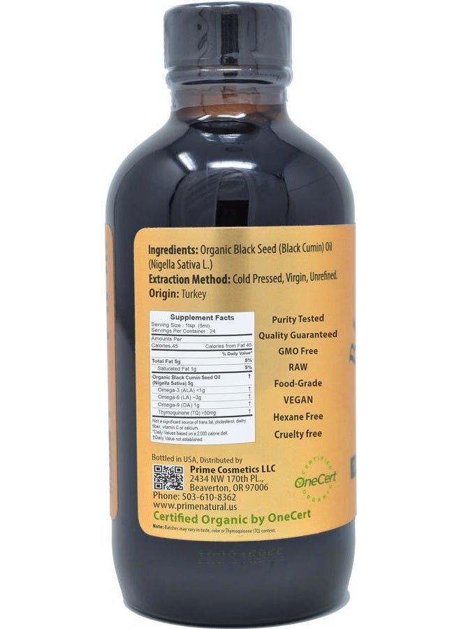 Prime Natural زيت الحبة السوداء العضوي الطبيعي 4 أونصات - معصور على البارد غير مكرر عالي الثيموكينون 1.7% معتمد من وزارة الزراعة الأمريكية - أصل تركي سائل نيجلا سativa قوي - نباتي أوميغا 3 6 9، مضاد للأكسدة - Image 2