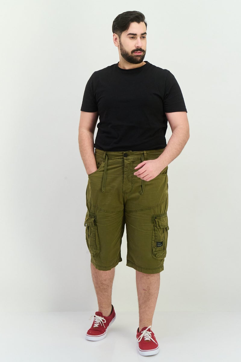 CROSSHATCH Men Brand Logo Cargo Shorts, Khaki - Image 4