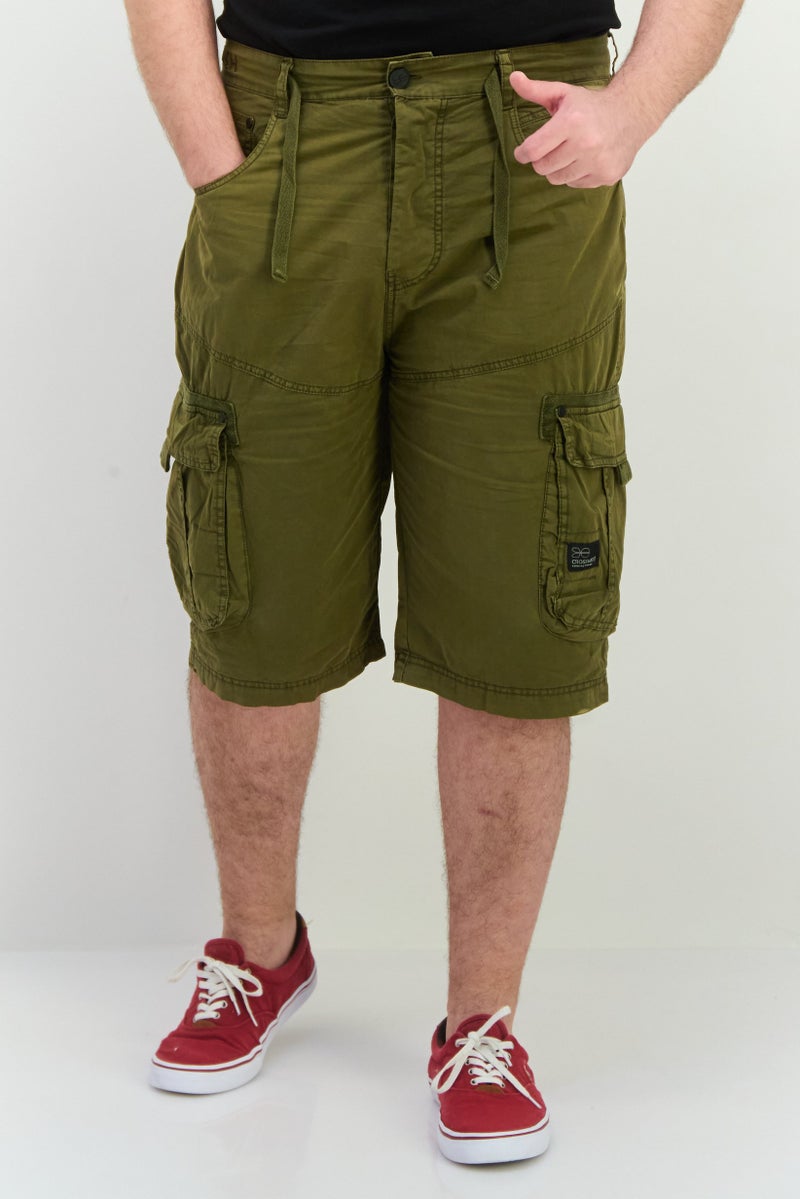 CROSSHATCH Men Brand Logo Cargo Shorts, Khaki - Image 1