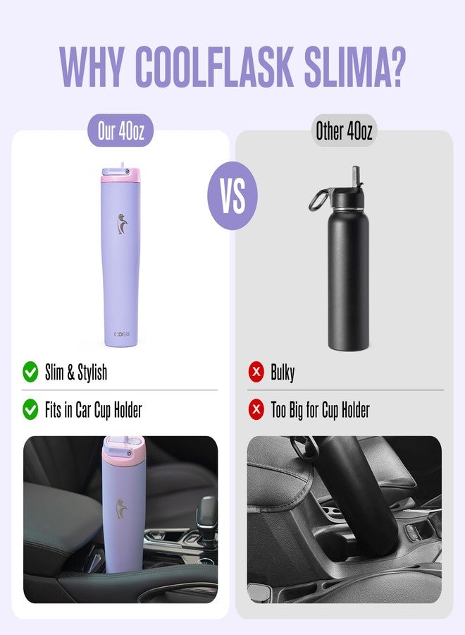 Coolflask Slima - 40oz Insulated Water Bottle | Stainless Steel Tumblers with Straw & Handle | Fits Car Cup Holder | Leakproof Jug for Sports, Gym, Travel, Outdoors | Dishwasher Safe, Lavender - Image 2